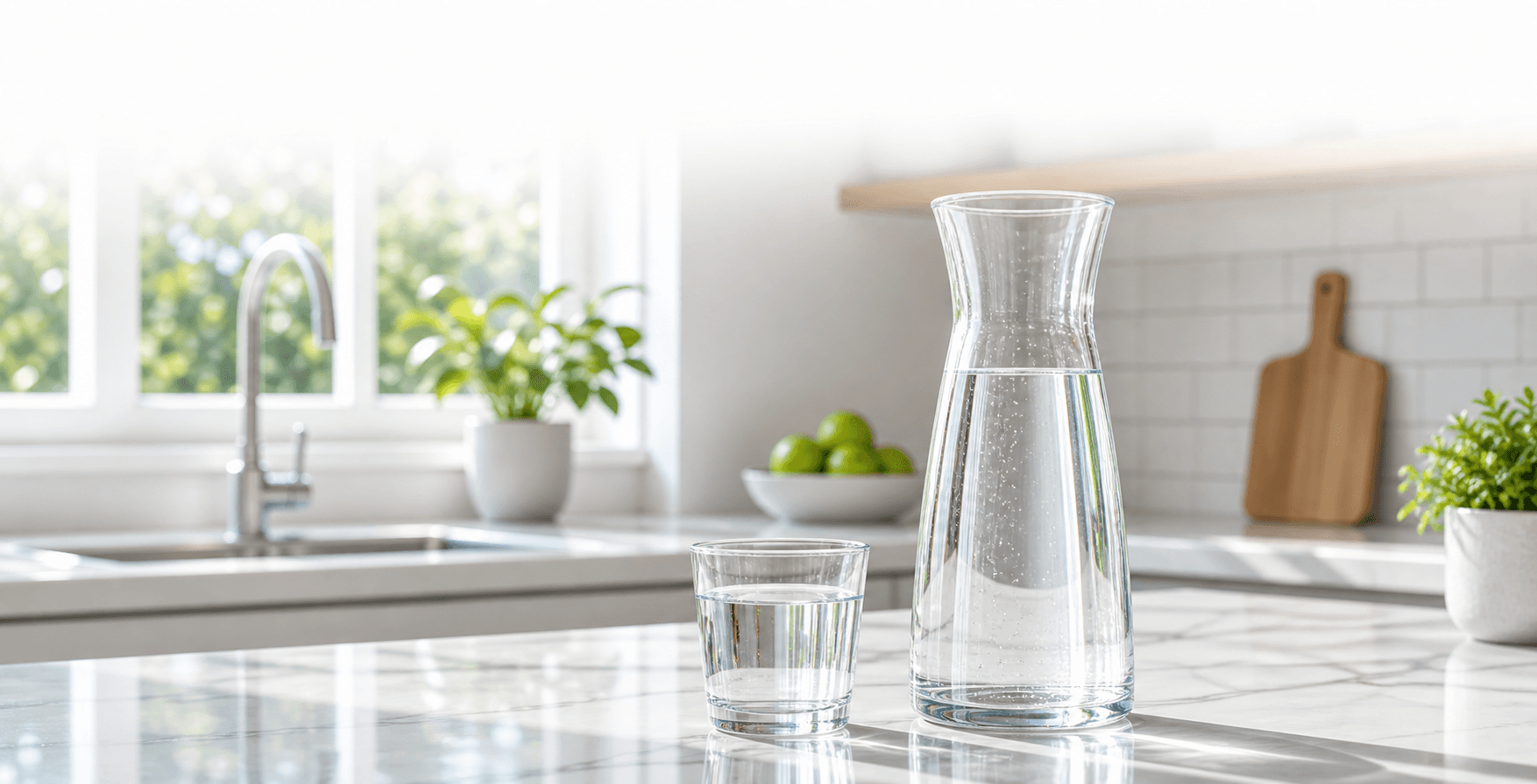 Cocina luminosa con agua purificada para soluciones de hogar