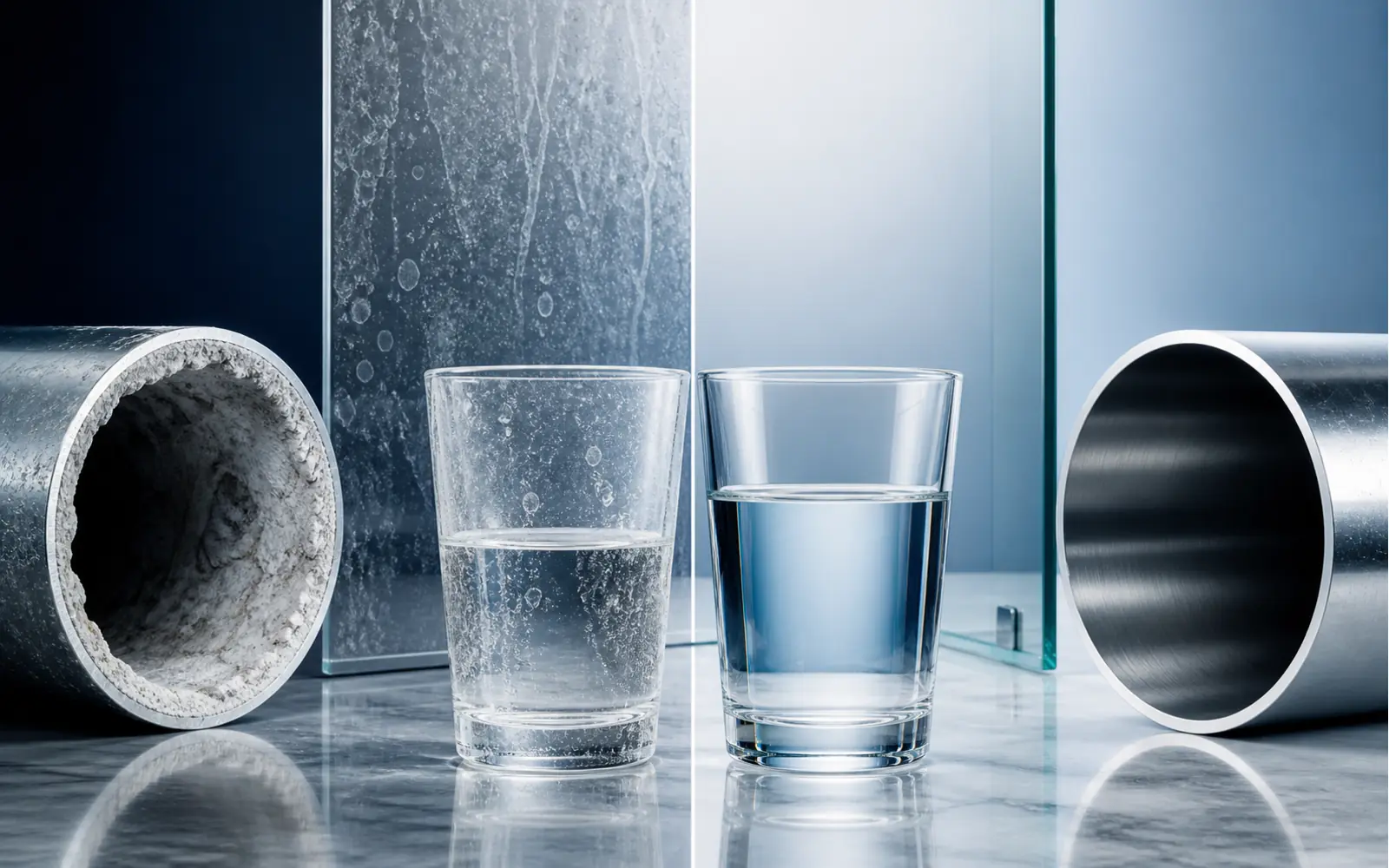 Comparación visual entre los efectos del agua dura y el agua descalcificada