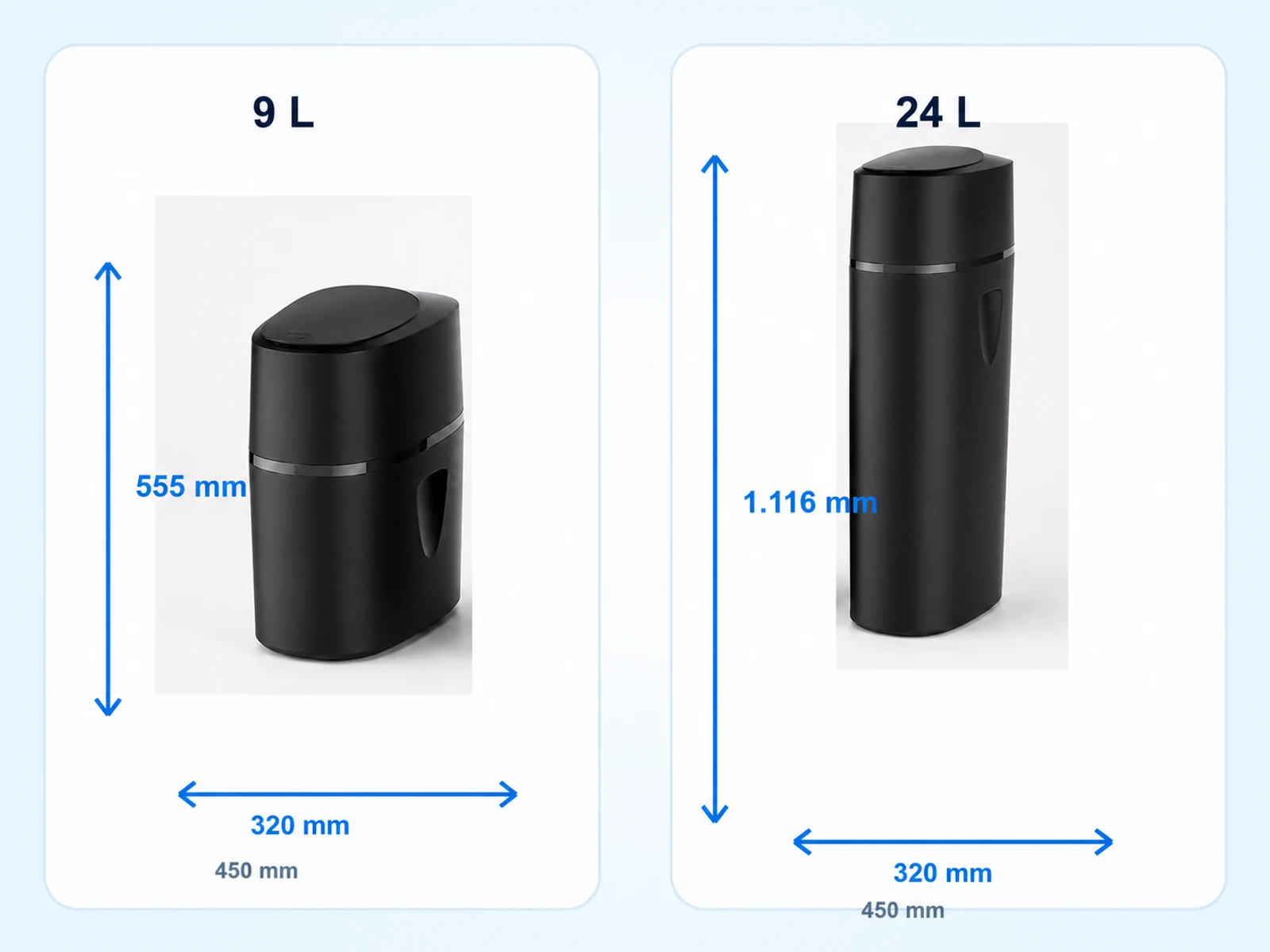 Dimensiones de los modelos DK-52 de 9 y 24 litros