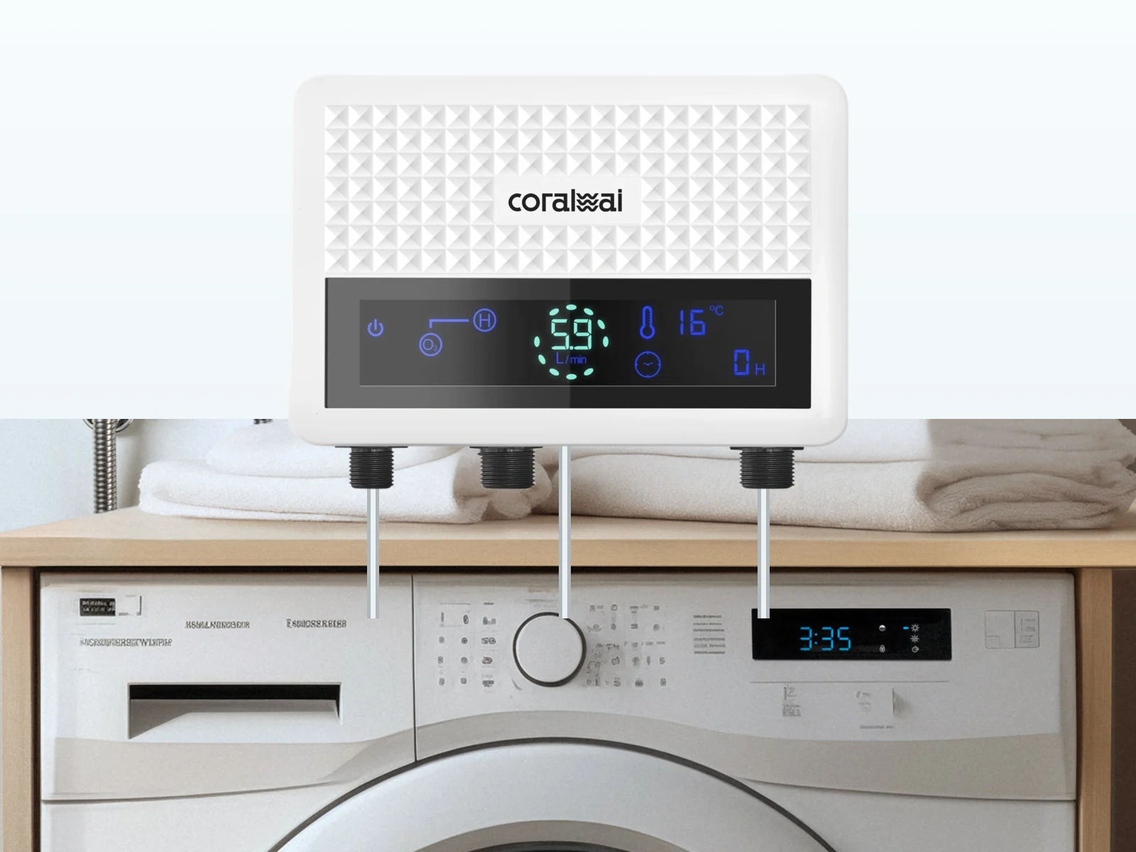 Oko Ozean Tech instalado sobre una lavadora doméstica