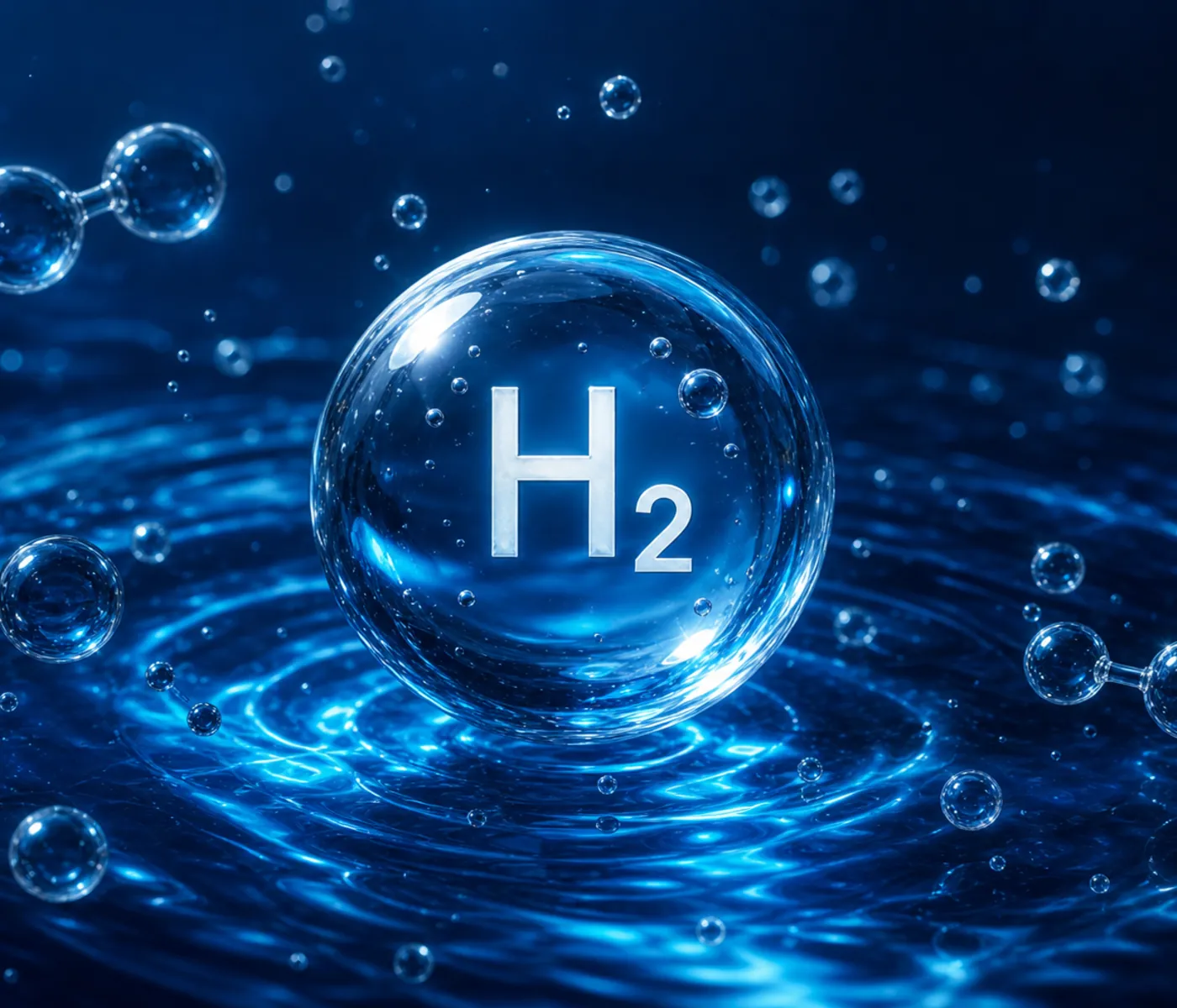 Agua cristalina con microburbujas que representa el hidrógeno molecular